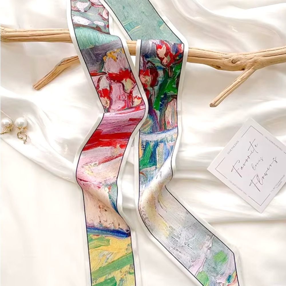 Colorful Impressionistic Silk Skinny Scarf